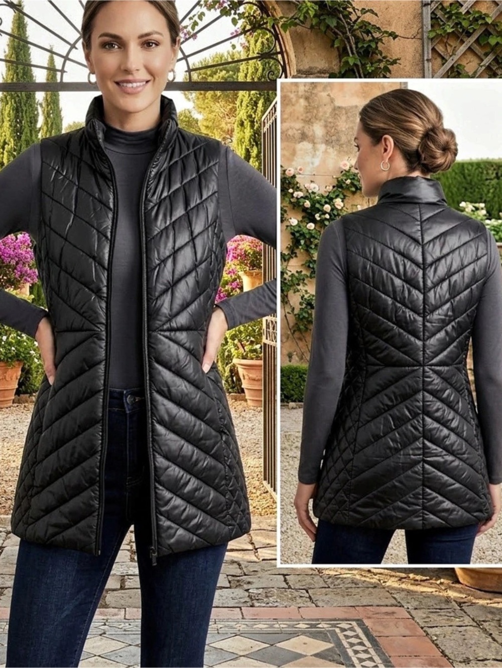 Talbots Chevron Quilted Vest Black Size 1